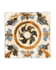 Découpage Tray - Spain Tile Six Petal Green Flower