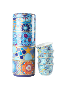 Tin Box with 4 Coffee Cups Moucharabieh Blue